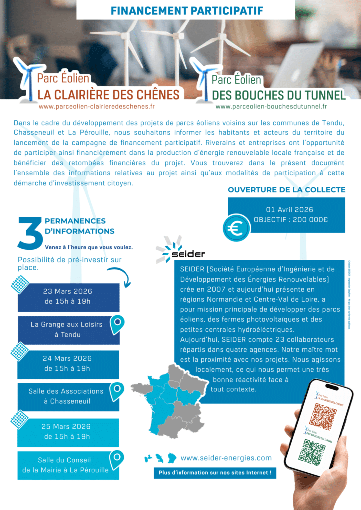 Flyer Financement participatif Lendopolis Seider Tendu Chasseneuil La Pérouille Indre